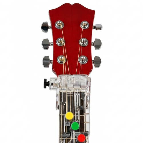 ChordBuddy device clipped on a guitar neck